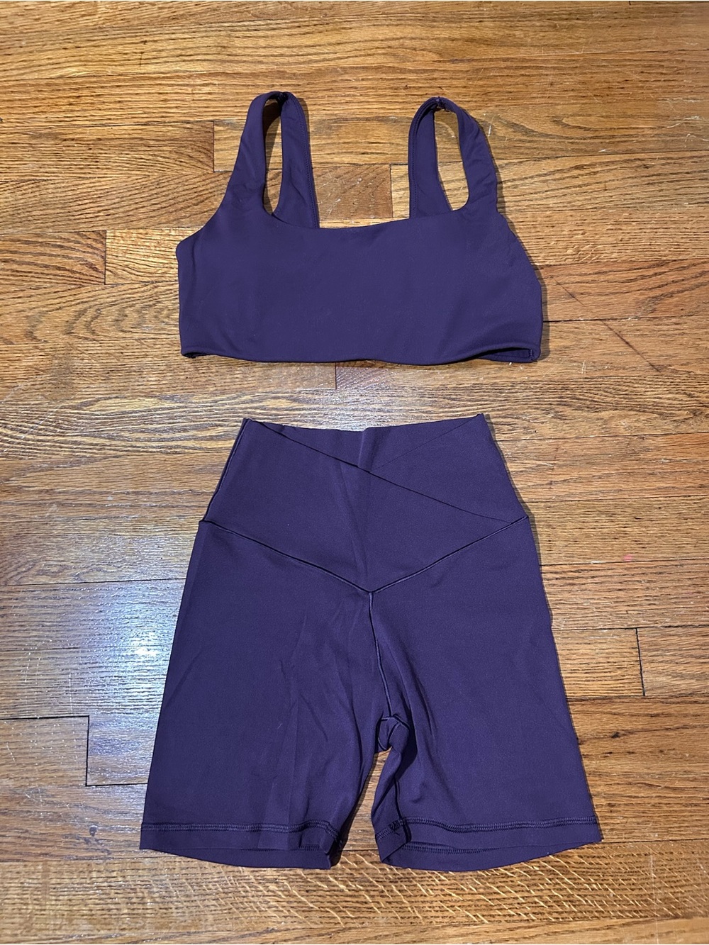 Aerie Purple Matching Workout Set Biker Shorts with Matching Sports Bra Size M